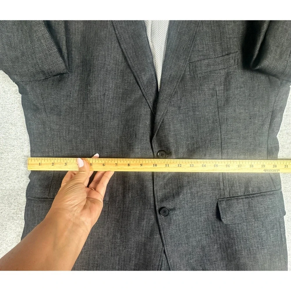Banana Republic Linen Blazer Mens 44R Charcoal Herringbone Tailored Fit‎
